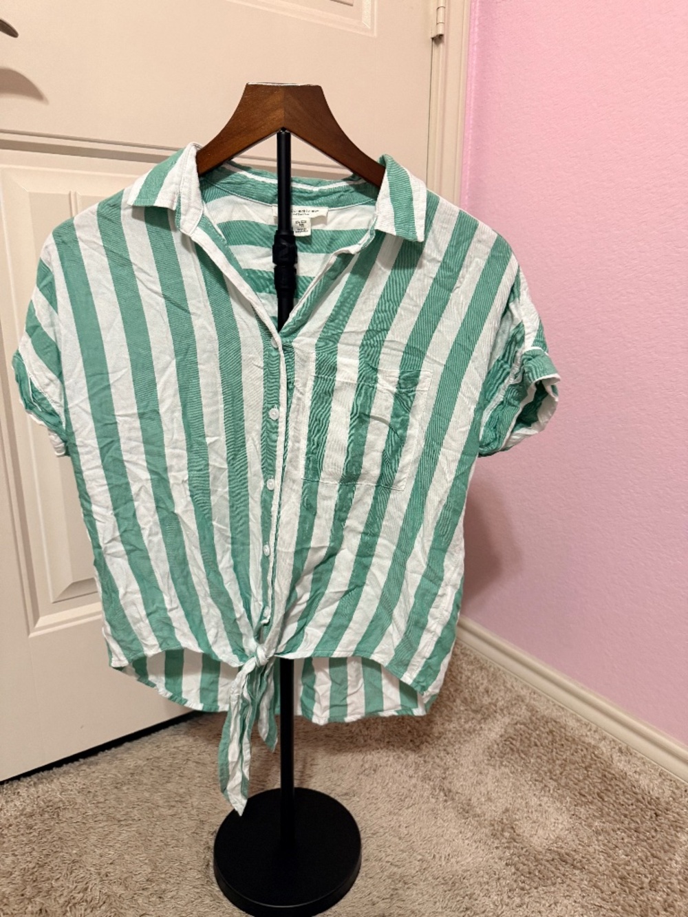 BeachLunchLounge Mint Green Rosie Cabana Tie Front Button-Down Shirt Size XS
